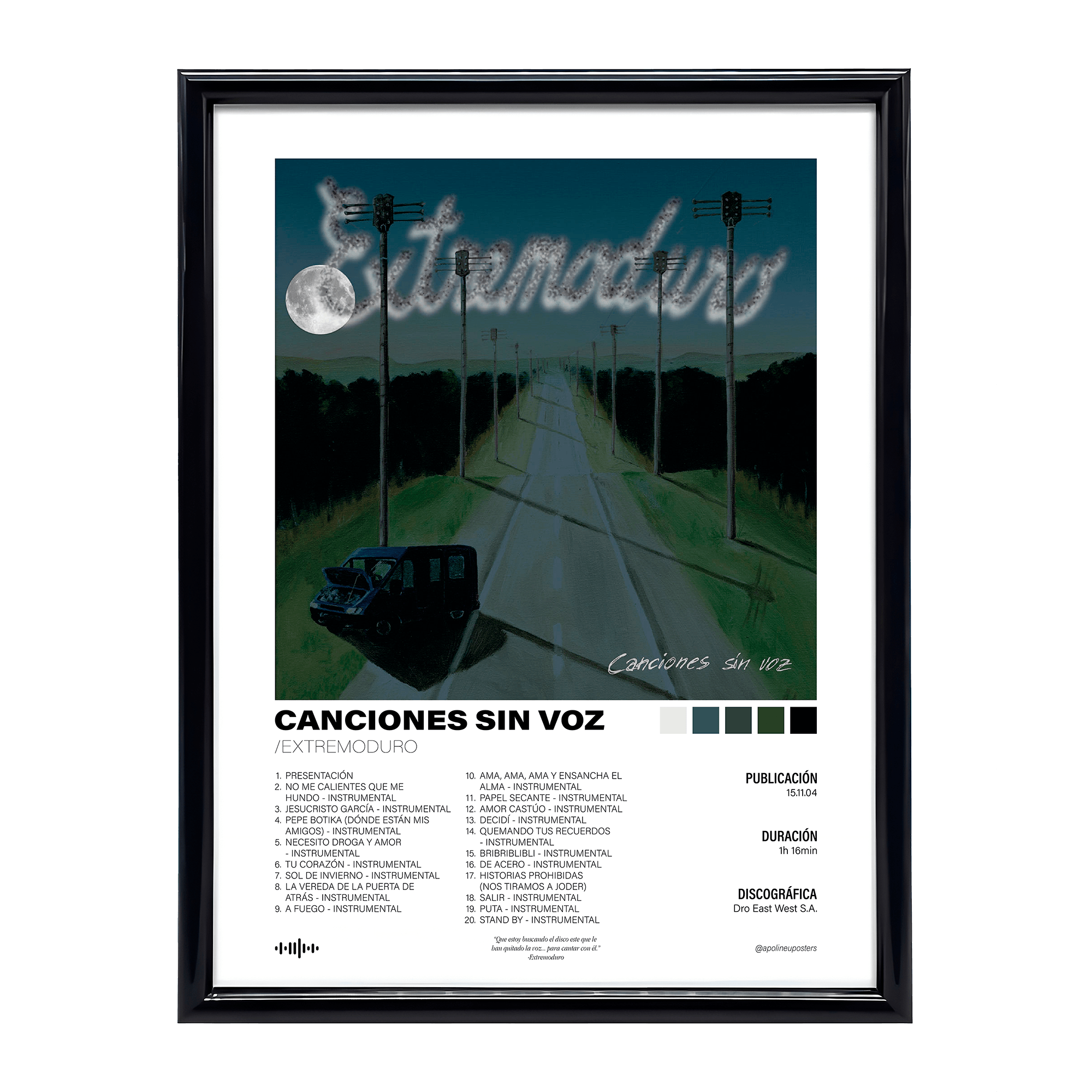 CANCIONES SIN VOZ - Extremoduro Poster con marco Canciones sin voz